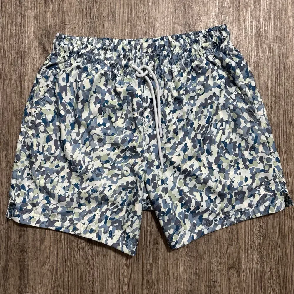 Jordan Swim Trunks Men’s Size L Blue Gray Camo Lined Drawstring Elastic Jumpman